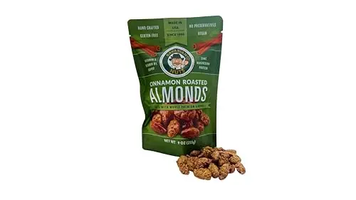 Magic Bavarian Cinnamon Roasted Almonds in a 9oz bag, a sweet gluten-free snack