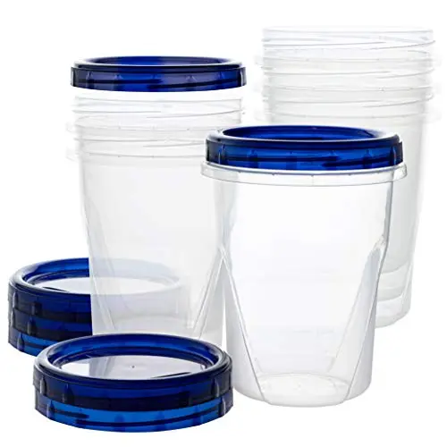 PLASTICPRO 6-pack of 32 oz clear round deli containers with blue screw-on lids