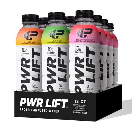 PWR LIFT Whey Protein Water sports drink bottles in a variety pack