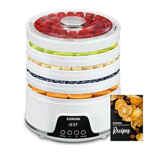 COSORI compact white round food dehydrator with five trays
