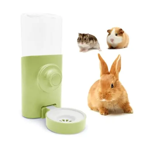Septillar green plastic hanging water bottle for rabbit hutches and cages.