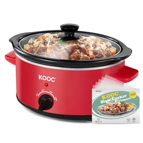 KOOC 4-quart slow cooker in red with included pot liners