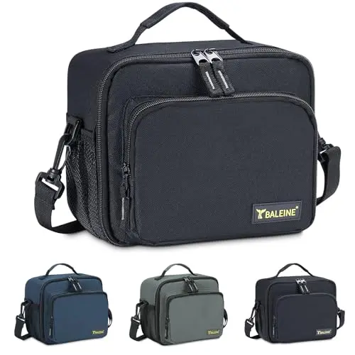 BALEINE small black insulated lunch bag with adjustable strap