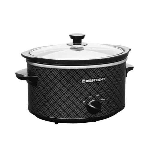 West Bend manual slow cooker in black with oval ceramic crock