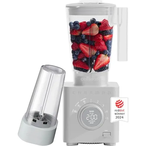 Chefman Obliterator blender with sleek concrete finish and travel jar