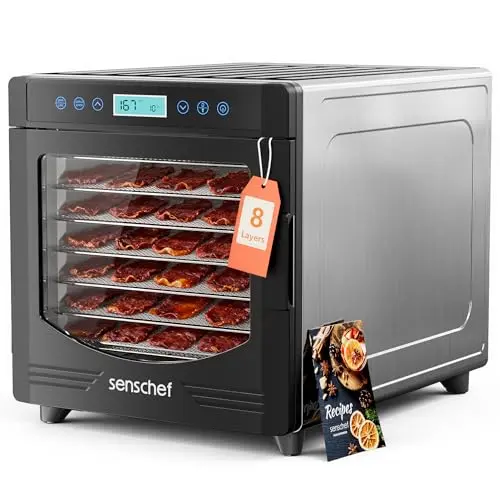 SENSCHEF Food Dehydrator with eight trays and included accessories like gloves and mats